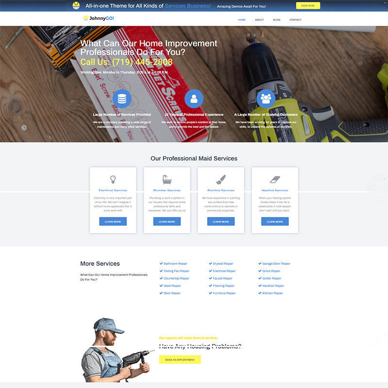 JohnnyGo Lite - Multipurpose Home Services Elementor WordPress Theme